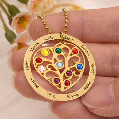 18k Gold Plating Filigree Family Tree Necklace with 1-10 Birthstones