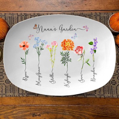 Personalized Nana's Garden Birth Flower Platter Custom Family Plate for Her Gift for Mom Grandma Nana