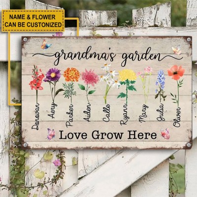 Custom Birth Month Flower Grandma Garden Sign with Grandkids Name Gift for Mother's Day 