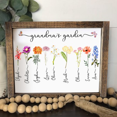 Personalized Grandma's Garden Sign Wooden Family Birth Flower Name Sign Mother's Day Gifts