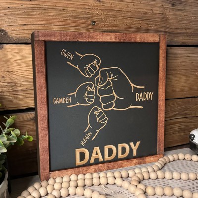 Personalized Wooden Fist Bump Sign with Kids Name Father's Day Gifts