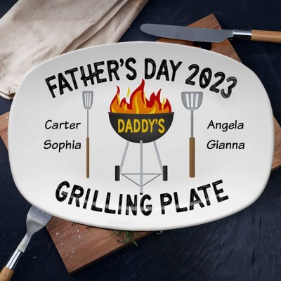 Personalized BBQ Daddy's Grilling Platter with Kids Name Gift for Father's Day