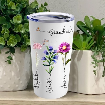 Personalized Mama's Garden Birth Month Flower Tumbler with Kids Names Gifts for Christmas Birthday Mother's day