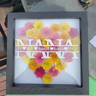 Personalized Heart Shaped Mama Flower Shadow Box with Kids Names Christmas Gifts for Mom Grandma