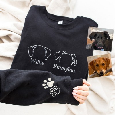 Personalized Dog Ear Outline Embroidered Sweatshirt Hoodie WIth Names Gift Ideas for Pet Lovers