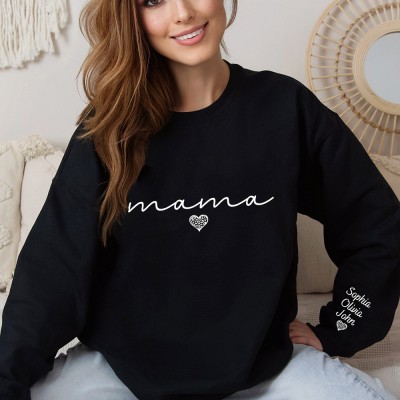 Custom Mama Sweatshirt with Names On Sleeve Love Gift Ideas For Grandma Mom Mother's Day Gifts