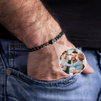 Personalized Memorial Photo Projection Men Bracelet with Picture Inside Father's Day Gifts Ideas