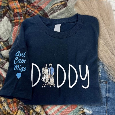 Custom Dad Photo Embroidered Sweatshirt Hoodie With Kids Names Father's Day Gift Ideas