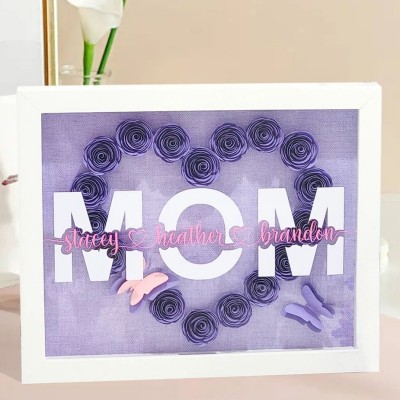 Personalized Paper Flower Shadow Box with Kids Names Gift for Grandma Mom