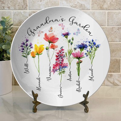 Grandma's Garden Birth Month Flower Plate Personalized Gift Ideas Mother's Day Gift