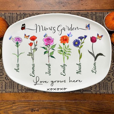Mimi's Garden Birth Month Flower Platter Personalized Gifts for Grandma Mom Christmas Gift Ideas 