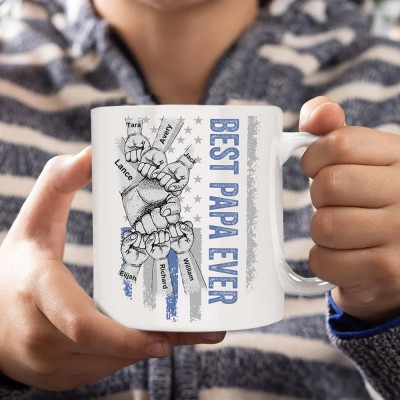 Personalized Best Grandpa Ever Fist Bump Mug with Kids Name Father's Day Gifts