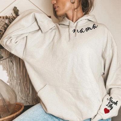 Custom Embroidered Mama Sweatshirt with Kids Names on Sleeve Gifts for Mom Christmas Gift Birthday Gifts