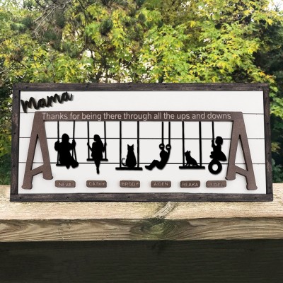 Personalized Mom Swing Set Wooden Sign with Kids Names Mother's Day Gift Family Gift For Mom Grandma