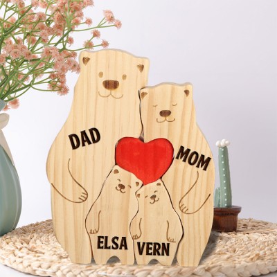 Personalized Engraved Name Bear Family Wooden Puzzle Unique Gifts Mother's Day Gift Ideas