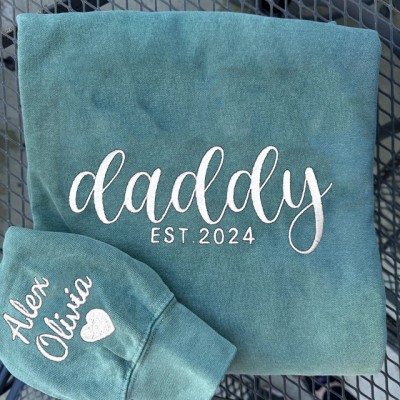 Personalized Daddy Embroidered Sweatshirt Hoodie With Kids Names On The Sleeve Father's Day Gift Ideas