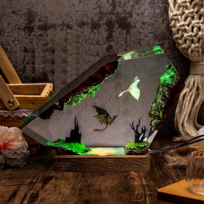 Handmade Dragon Couple Resin Wood Lamp Birthday Gift for Him Gifts for Couple Christmas Gift