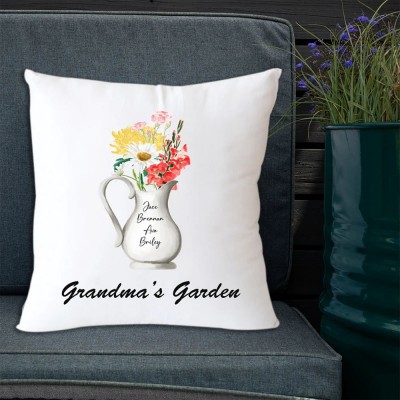 Custom Family Birth Month Flower Pillow Personalized Family Name Pillow for Grandma Gift for Mom