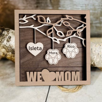 Personalized Family Tree Frame with Pet Paws Gift for Grandma Family Sign Gift Mom Gifts from Kids 