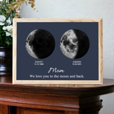 Custom Mom We Love You To The Moon And Back Moon Phase Frame with Kids Names Gifts for Mother's Day Gift for Mom