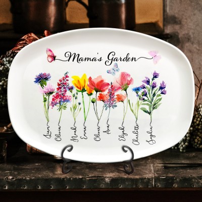 Mama's Garden Birth Month Flower Platter Personalized Gift for Mama Grandma Mother's Day Gift