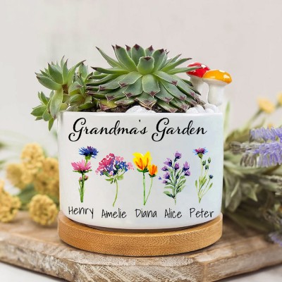 Personalized Grandma's Garden Birth Flower Mini Succulent Plant Pot Lovely Flower Gift Mother's Day Gift