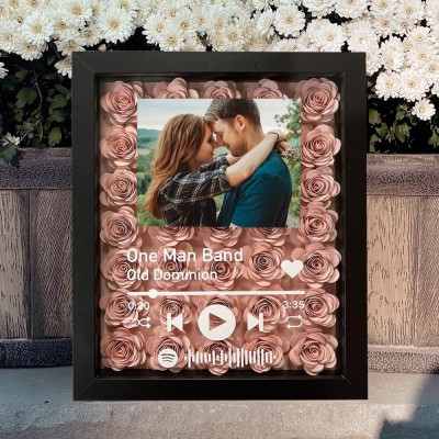 Personalized Spotify Flower Shadow Box Gift Ideas for Couple Anniversary Valentine's Day Gift