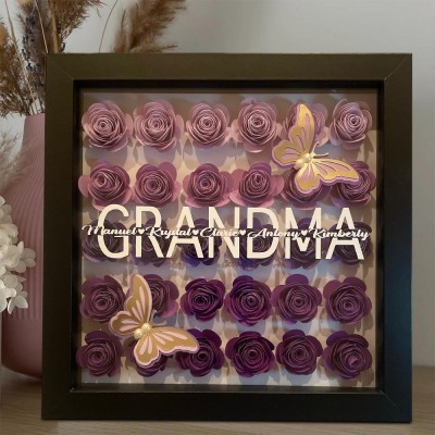 Personalized Mom Flower Shadow Box with Kid Names Gift Ideas for Mom Grandma Family Gift 