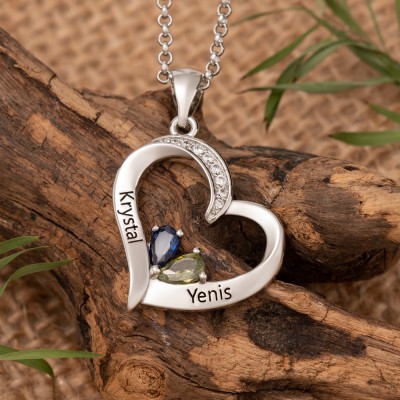 To My Amazing Wife Personalized Heart Shaped Necklace with 2 Names and Birthstones Anniversary Gifts Christmas Gifts