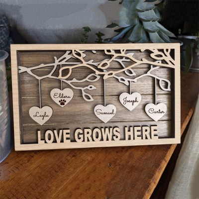 Custom Family Tree Wood Frame with Kids Names Love Grows Here Gift Ideas for Mom Christmas Gifts Birthday Gifts for Grandma