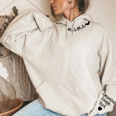 Custom Mama Embroidered Sweatshirt with Kids Names On Sleeve New Mom Gift Christmas Gifts for Mom