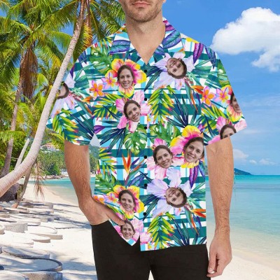Personalized Face Hawaiian Shirt Vacation Couple Gift Beach Style Custom Birthday Party Gift