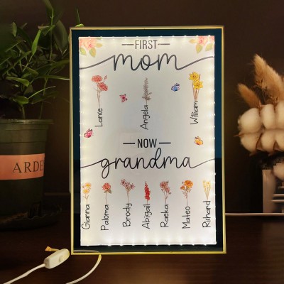 First Mom Now Grandma Custom Birth Month Flower Lamp With Kids Names Unique Gift For Mom Grandma Mother's Day Gift Ideas