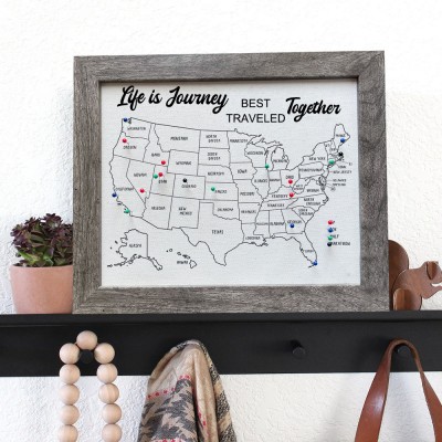 Personalized Push Pin USA Travel Map Frame For Couples Gift Anniversary Gift Ideas Valentine's Day Gifts for Her Him