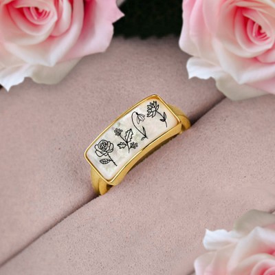 Personalized Engraved Birth Flower Ring Gift for Her