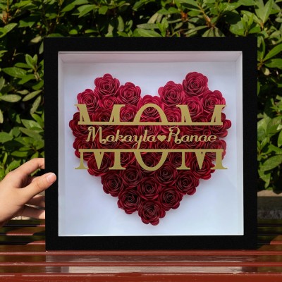 Personalized Heart Shaped Paper Flower Shadow Box Gift for Mom Grandma