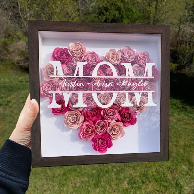 Personalized Mom Heart Shaped Monogram Flower Shadow Box Gift for Mom Grandma