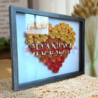 Handmade Grandma Paper Flower Heart Shaped Shadow Box Custom Gift for Mom Grandma