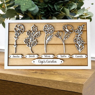 Custom Birth Flower Garden Frame Gift for Mom Grandma  Personalized Family Sign