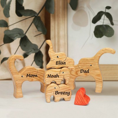 Personalized Elephant Wooden Family Puzzle with Names Christmas Gifts for Family