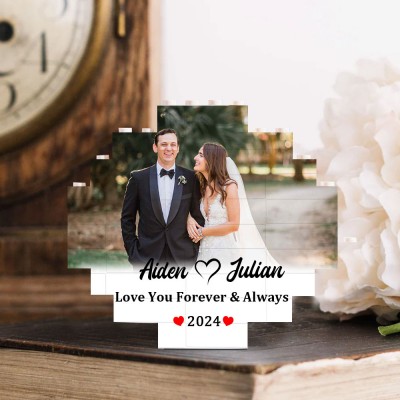Personalized Photo Building Block Puzzle with Name Valentine's Day Gifts for Girlfriend Wife