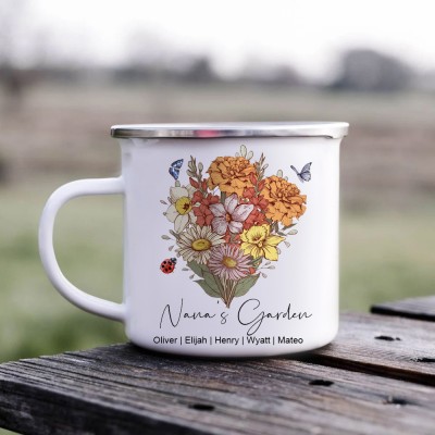 Custom Mom's Garden Birth Flower Bouquet Mug With Kids Names Gift Ideas For Mom Grandma Mother's Day Gifts