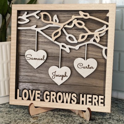 Wooden Family Tree Frame Sign Personalized Family Keepsake Love Gifts for Mom Adoption Gift Mother's Day Gifts