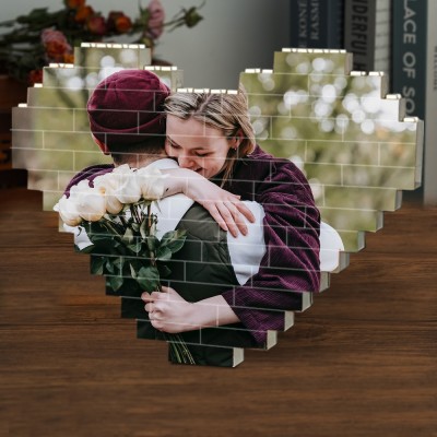 Personalized Heart Shaped Photo Block Puzzle Building Brick Gift Ideas for Anniversary Valentine's Day 