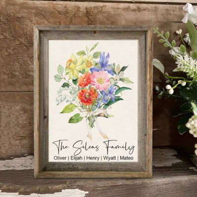 Grandma's Garden Birth Month Flower Bouquet Frame Personalized Christmas Gifts for Mom Grandma
