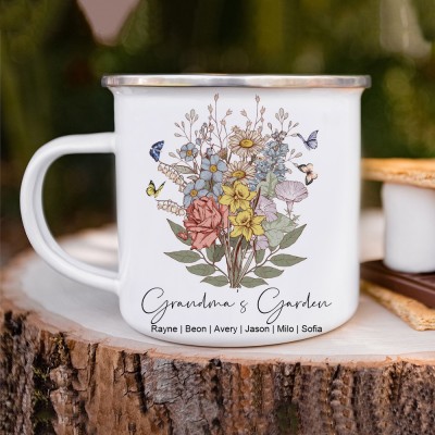 Custom Family Garden Bonquet Mug With Birth Flowers Love Gifts For Nana Mom Mother's Day Gifts