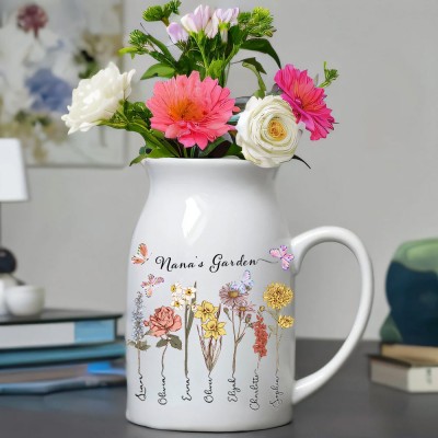 Custom Mom's Garden Birth Month Flower Vase Family Gift For Mom Grandma Mother's Day Gift Ideas