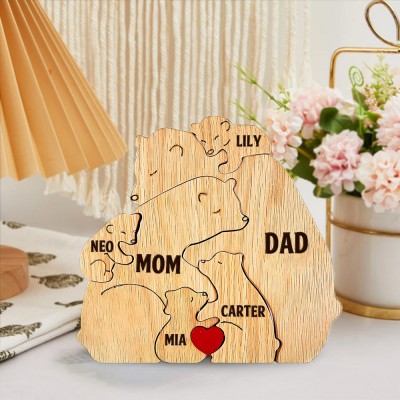 Personalized Engraved Name Family Bear Hug Bear Wooden Puzzle Heartful Gifts Mother's Day Gift Ideas