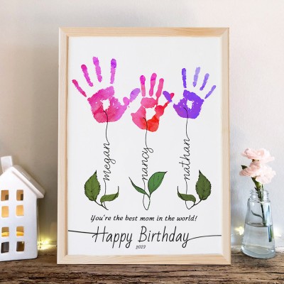 Personalized DIY Flower Birthday Handprint Frame Love Gift Ideas for Mom Grandma Nana Keepsake Gifts from Kids