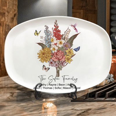 Personalized Nana's Garden Art Print Birth Flower Bouquet Family Platter Heartful Gifts For Mom Grandma Mother's Day Gift Ideas